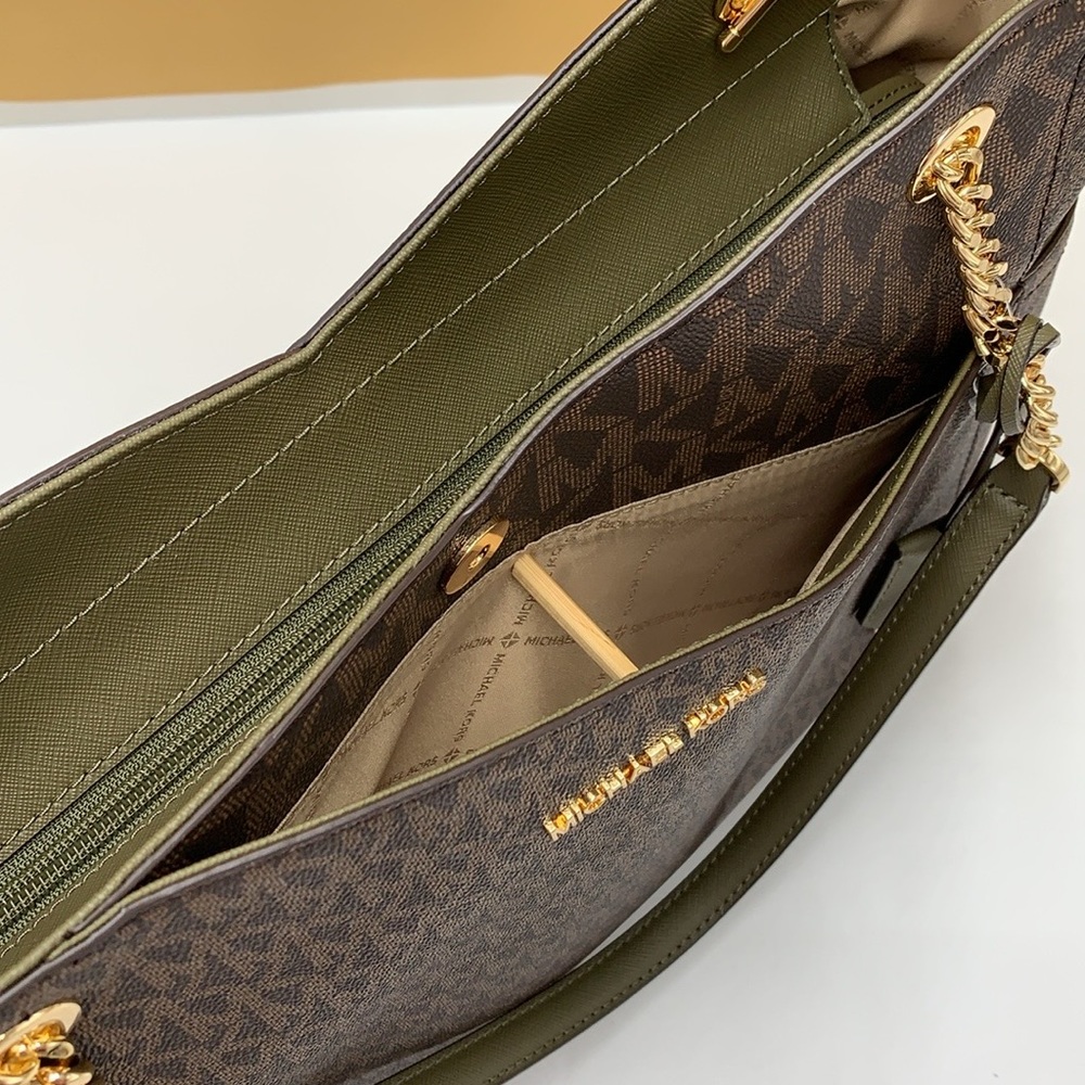 MICHAEL KORS 
Jet Set Large Logo Tote Chain Shoulder Bag 
COLOR OLIVE 
NWT - Picture 16 of 16